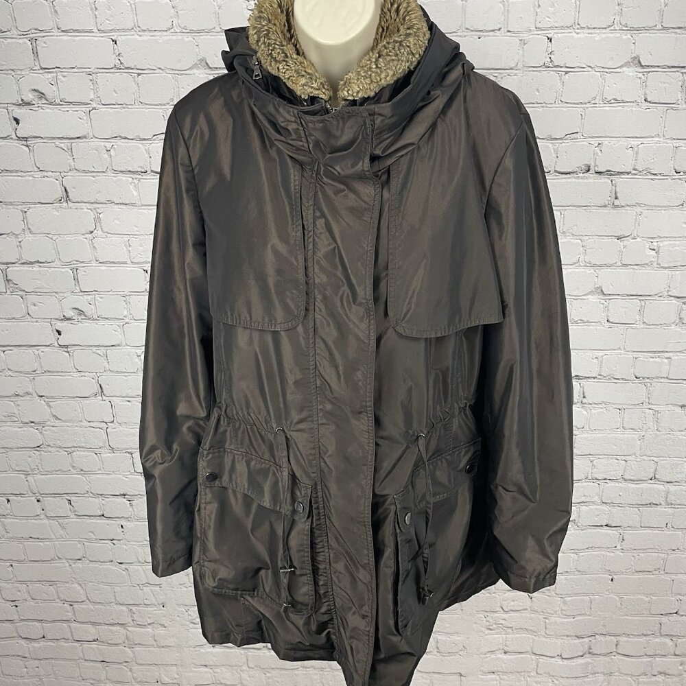 Kristen Blake Brown Removable Faux Fur Collar & Hood Insulated Jacket Size XL